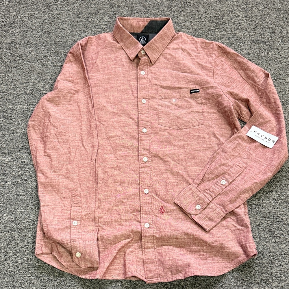 Volcom Men's Casual Pink Button-Down Shirt
